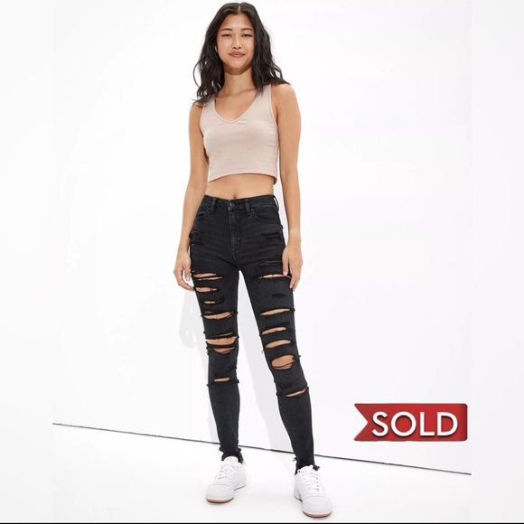 American Eagle Outfitters Denim - AE Forever Soft Ripped High-Rise Jegging Crop. Always Black. Size 6. NWOT.